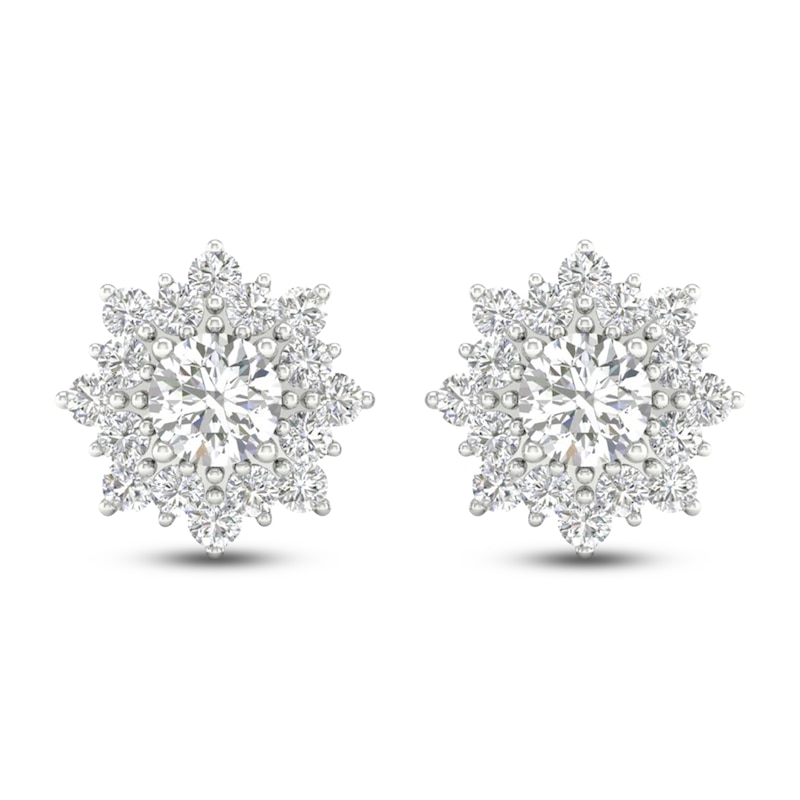 Main Image 2 of Diamond Starburst Halo Stud Earrings 1 ct tw 14K White Gold