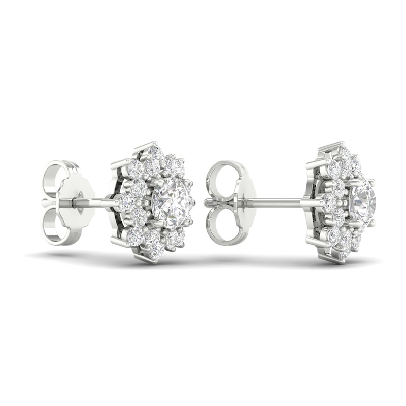 Main Image 3 of Diamond Starburst Halo Stud Earrings 1 ct tw 14K White Gold