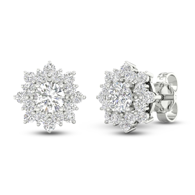 Main Image 4 of Diamond Starburst Halo Stud Earrings 1 ct tw 14K White Gold