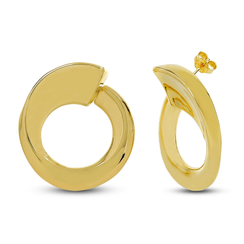 Open Circle Swirl Stud Earrings 14K Yellow Gold