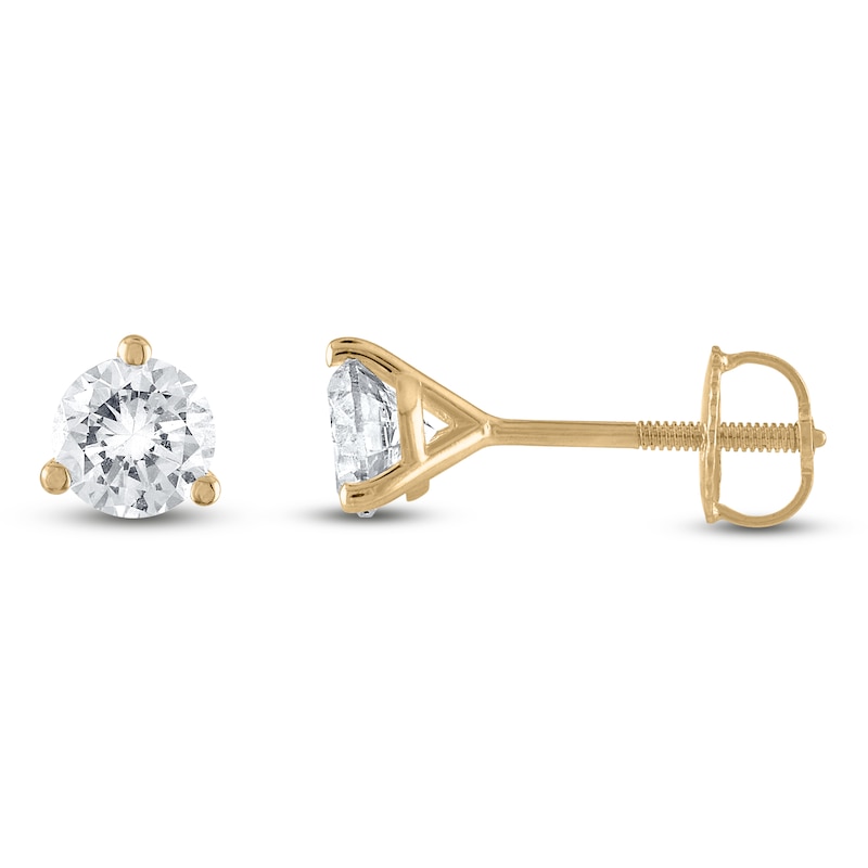 Main Image 1 of Certified Round-Cut Diamond Solitaire Stud Earrings 3/4 ct tw 18K Yellow Gold (SI2/I)