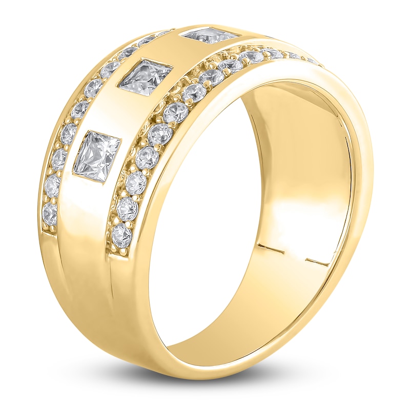 Lab-Created Diamond Men's Square & Round-Cut Wedding Band 1-1/2 ct tw 14K Yellow Gold