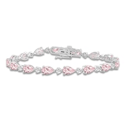 Pear-Shaped Pink & White Lab-Created Diamond Tennis Bracelet 9-1/2 ct tw 14K White Gold 7&quot;