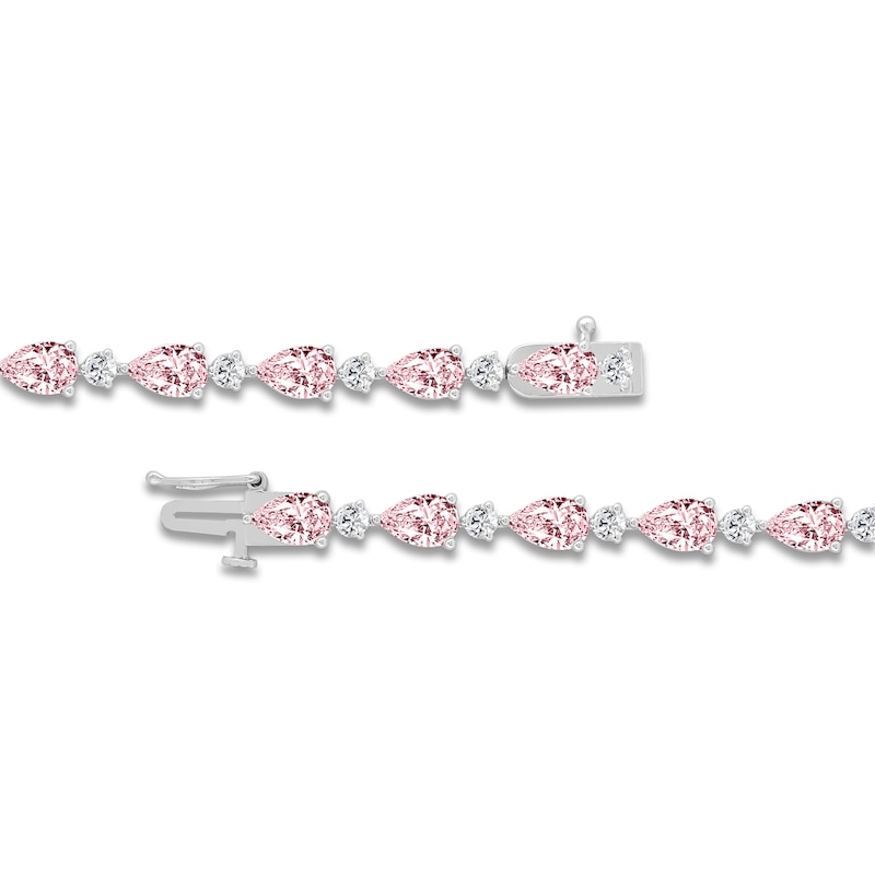 Pear-Shaped Pink & White Lab-Created Diamond Tennis Bracelet 9-1/2 ct tw 14K White Gold 7"