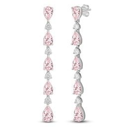 Pear-Shaped Pink & White Lab-Created Diamond Drop Earrings 6-1/4 ct tw 14K White Gold