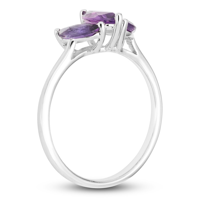 Main Image 2 of Marquise-Cut Natural Amethyst & Diamond Accent Ring 10K White Gold