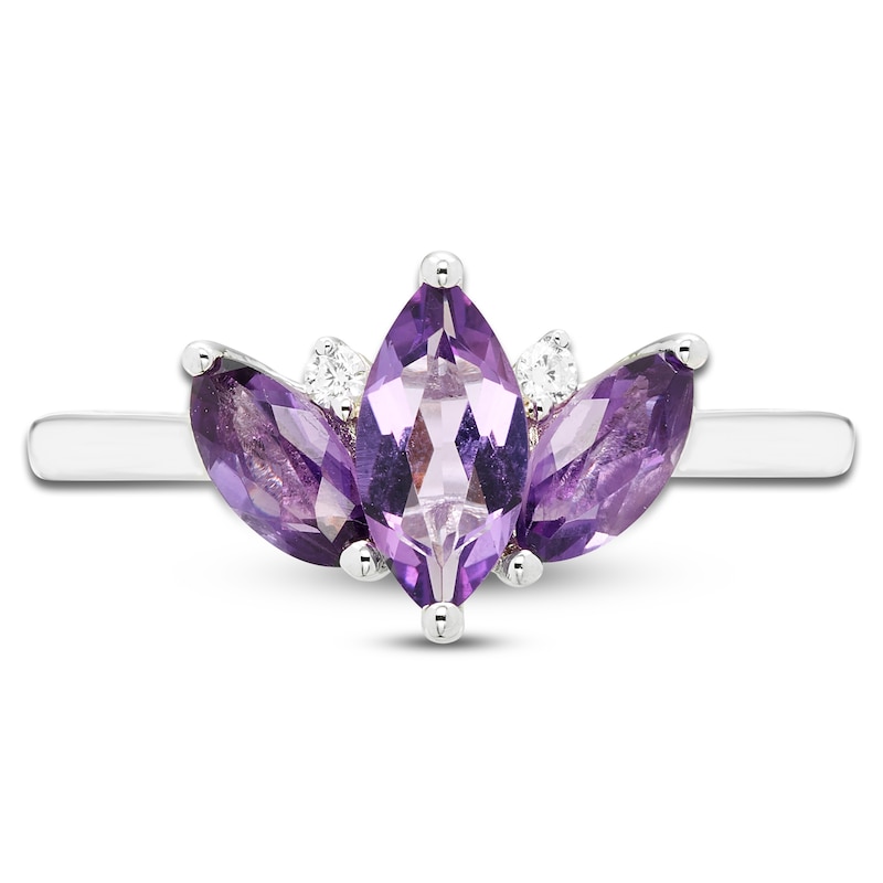 Main Image 3 of Marquise-Cut Natural Amethyst & Diamond Accent Ring 10K White Gold