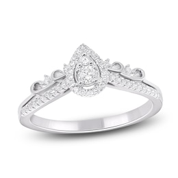 Multi-Diamond Pear-Shaped Halo Promise Ring 1/4 ct tw 10K White Gold