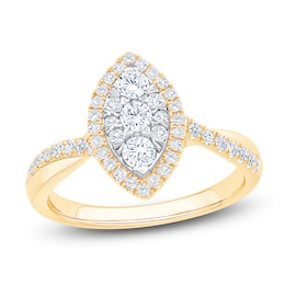 Brilliant Moments Multi-Diamond Marquise Halo Engagement Ring 3/4 ct tw 14K Two-Tone Gold