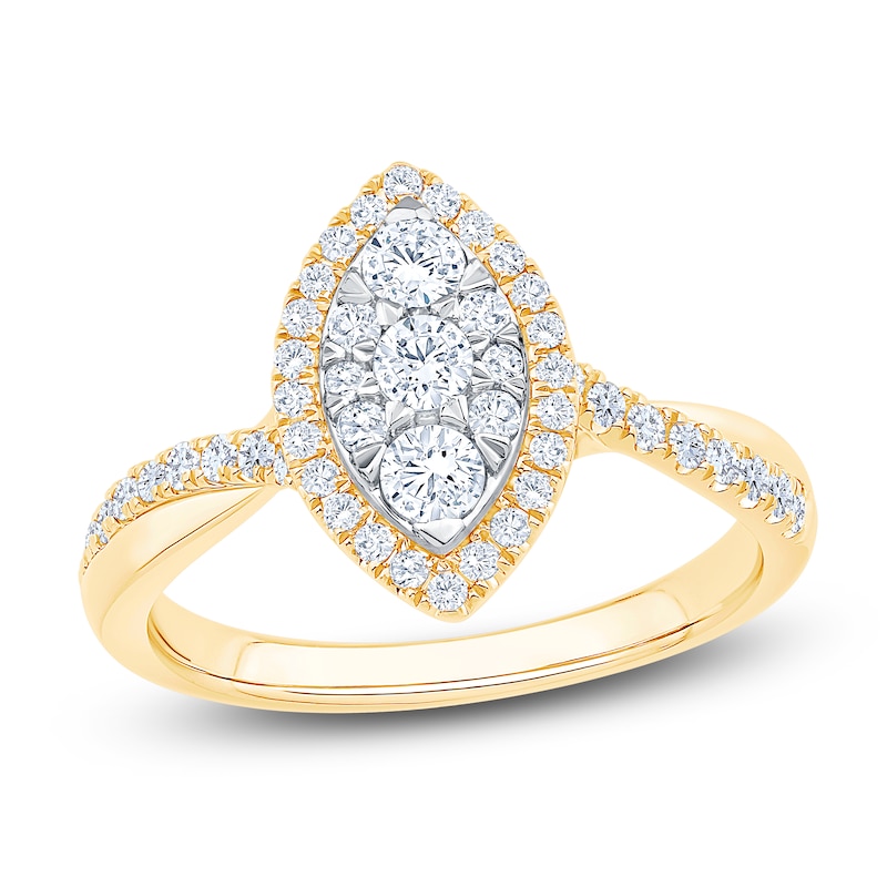 Brilliant Moments Multi-Diamond Marquise Halo Engagement Ring 3/4 ct tw 14K Two-Tone Gold