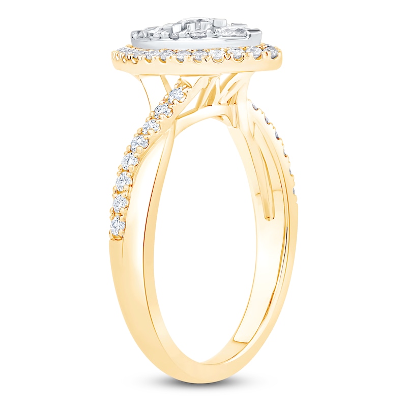 Brilliant Moments Multi-Diamond Marquise Halo Engagement Ring 3/4 ct tw 14K Two-Tone Gold