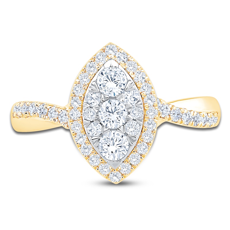 Brilliant Moments Multi-Diamond Marquise Halo Engagement Ring 3/4 ct tw 14K Two-Tone Gold