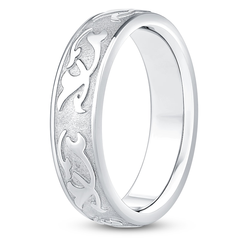 Main Image 2 of Men's Scroll Pattern Sandblast Wedding Band 18K White Gold 5.9mm