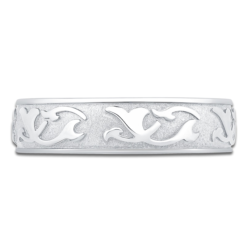 Main Image 3 of Men's Scroll Pattern Sandblast Wedding Band 18K White Gold 5.9mm