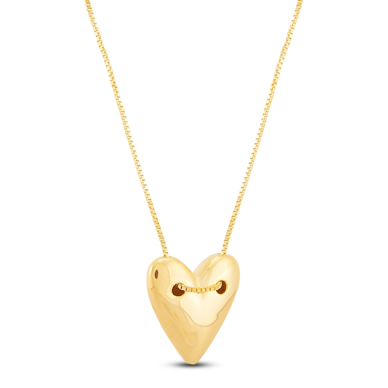 Main Image 2 of Italia D'Oro Sliding Puff Heart Necklace 14K Yellow Gold 18&quot;