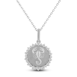 Diamond Zodiac Scorpio Medallion Necklace 1/3 ct tw Sterling Silver 18&quot;