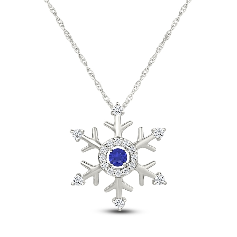 Blue & White Lab-Created Sapphire Snowflake Necklace Sterling Silver 18"