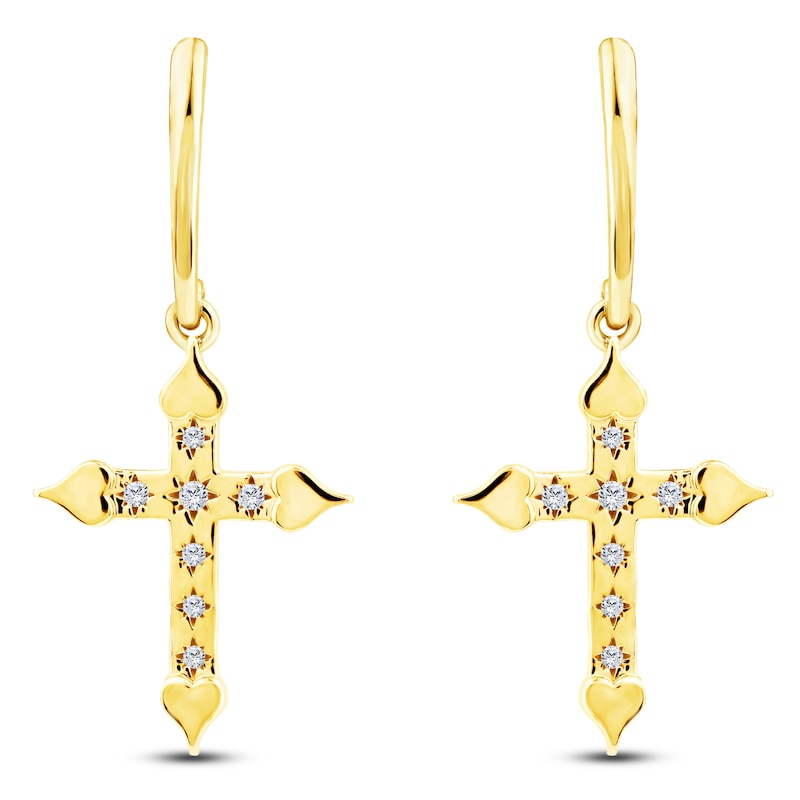 Charm'd by Lulu Frost Cross Dangle Earrings 1/10 ct tw 10K Yellow Gold