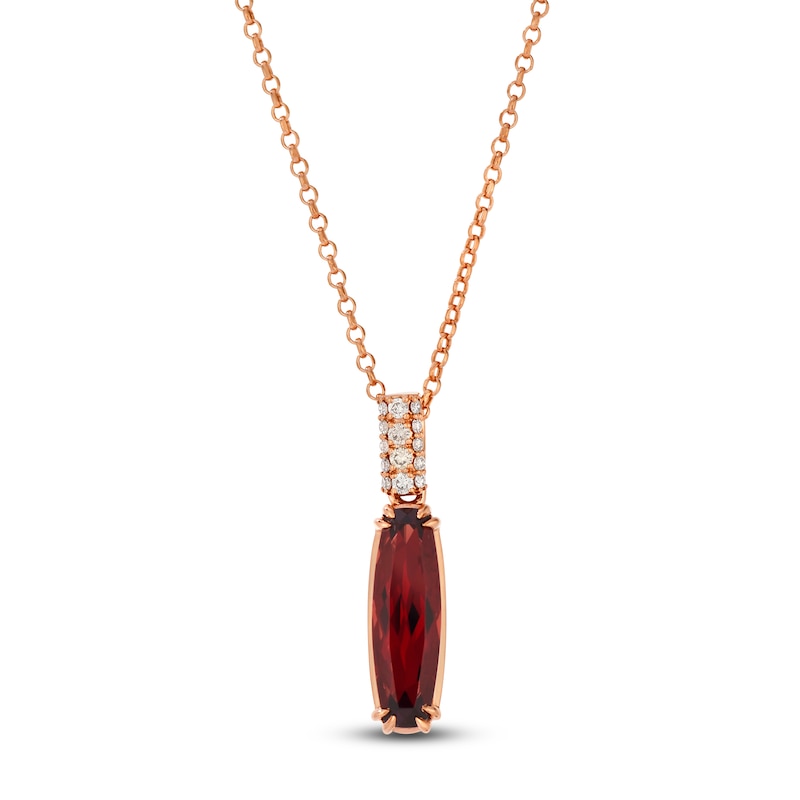 Main Image 1 of Le Vian Silhouette Elongated Cushion-Cut Natural Garnet Necklace 1/8 ct tw Diamonds 14K Strawberry Gold 19&quot;