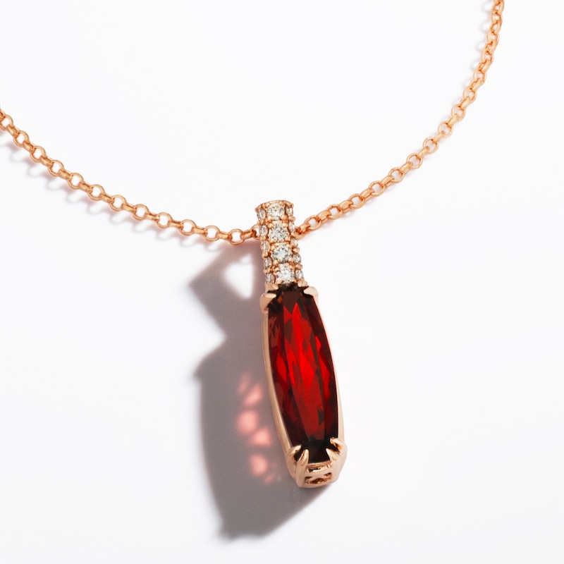 Main Image 3 of Le Vian Silhouette Elongated Cushion-Cut Natural Garnet Necklace 1/8 ct tw Diamonds 14K Strawberry Gold 19&quot;