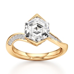 J'Lure Hexagon Step-Cut Lab-Created Diamond Bypass Engagement Ring 3-1/4 ct tw 18K Yellow Gold