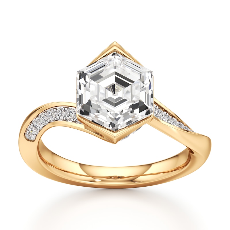 Main Image 1 of J'Lure Hexagon Step-Cut Lab-Created Diamond Bypass Engagement Ring 3-1/4 ct tw 18K Yellow Gold