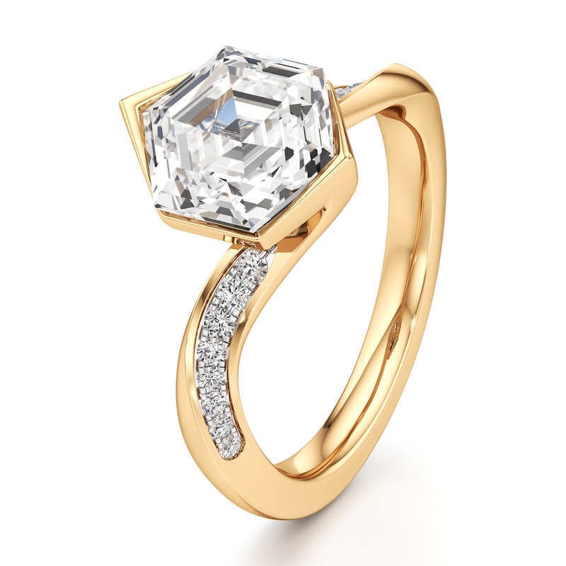 Main Image 4 of J'Lure Hexagon Step-Cut Lab-Created Diamond Bypass Engagement Ring 3-1/4 ct tw 18K Yellow Gold