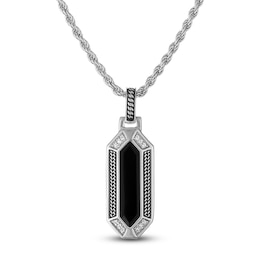 1933 by Esquire Men's Hexagon-Cut Natural Black Onyx & Diamond Necklace 1/20 ct tw Sterling Silver 22&quot;