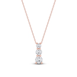 Lab-Created Diamond Graduated Three-Stone Drop Necklace 1 ct tw 14K Rose Gold 18&quot;