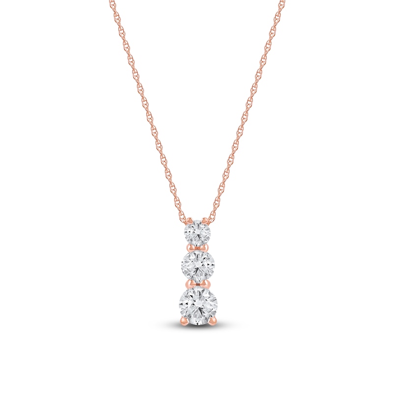 Main Image 1 of Lab-Created Diamond Graduated Three-Stone Drop Necklace 1 ct tw 14K Rose Gold 18&quot;