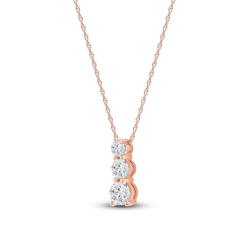 Main Image 2 of Lab-Created Diamond Graduated Three-Stone Drop Necklace 1 ct tw 14K Rose Gold 18&quot;