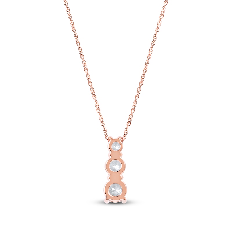 Main Image 3 of Lab-Created Diamond Graduated Three-Stone Drop Necklace 1 ct tw 14K Rose Gold 18&quot;