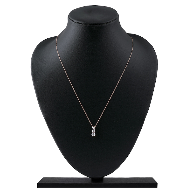 Main Image 5 of Lab-Created Diamond Graduated Three-Stone Drop Necklace 1 ct tw 14K Rose Gold 18&quot;