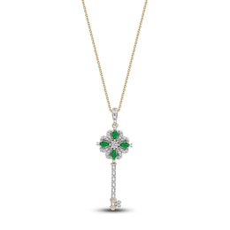 Pear-Shaped Natural Emerald & Princess, Round & Baguette-Cut Diamond Pendant Necklace 1/4 ct tw 14K Yellow Gold