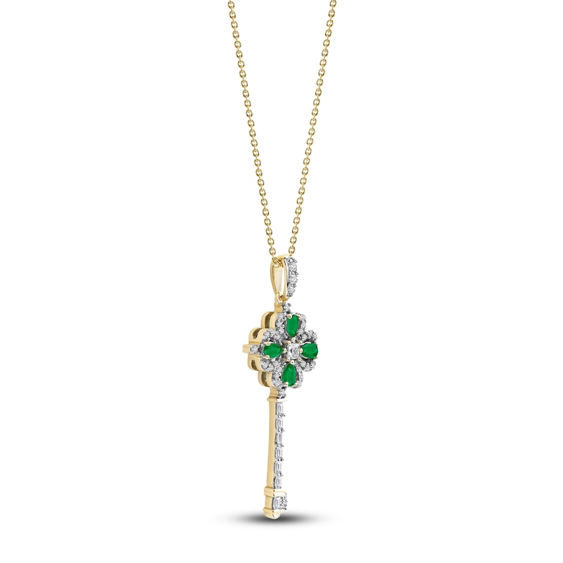 Main Image 2 of Pear-Shaped Natural Emerald & Princess, Round & Baguette-Cut Diamond Pendant Necklace 1/4 ct tw 14K Yellow Gold