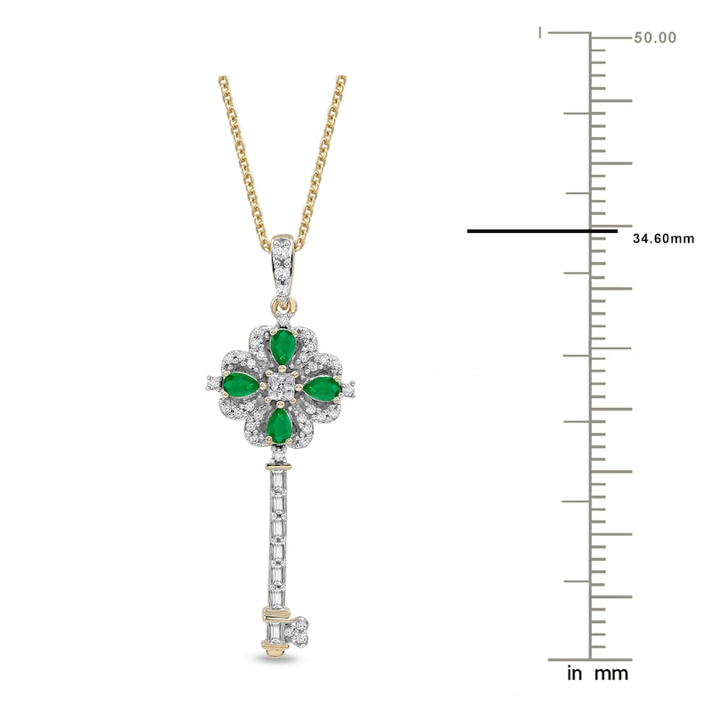 Main Image 4 of Pear-Shaped Natural Emerald & Princess, Round & Baguette-Cut Diamond Pendant Necklace 1/4 ct tw 14K Yellow Gold