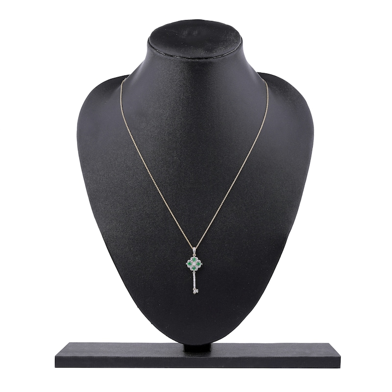 Main Image 8 of Pear-Shaped Natural Emerald & Princess, Round & Baguette-Cut Diamond Pendant Necklace 1/4 ct tw 14K Yellow Gold