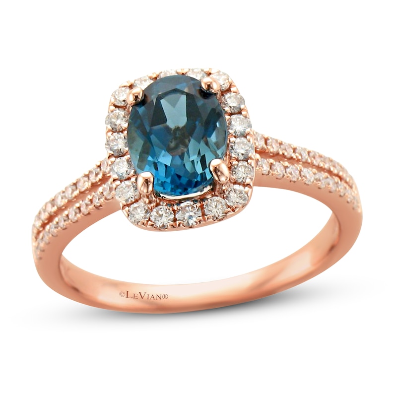 Le Vian Natural Blue Topaz Ring 3/8 ct tw Diamonds 14K Strawberry Gold ...