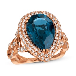 Le Vian Natural Blue Topaz Ring 1-1/3 ct tw Diamonds 18K Strawberry Gold