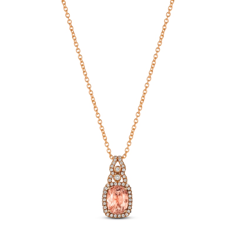 Main Image 1 of Le Vian Creme Brulee Morganite Necklace 1/2 ct tw Diamonds 18K Strawberry Gold 18&quot;