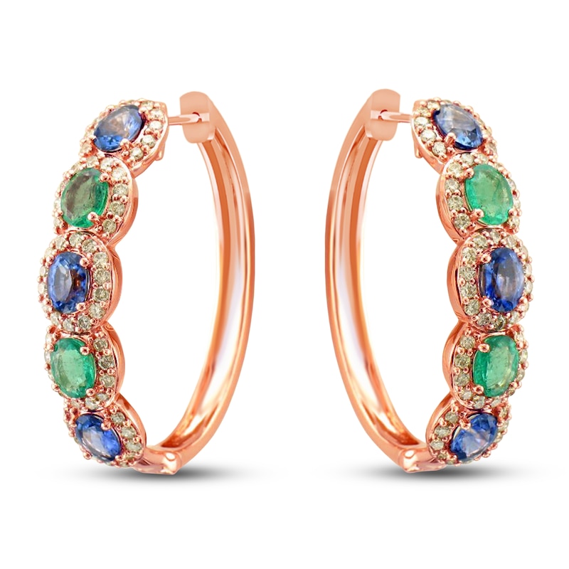 Main Image 1 of Le Vian Natural Sapphire/Emerald Earrings 1 ct tw Diamonds 14K Strawberry Gold