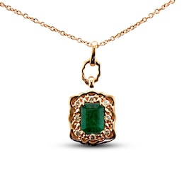 Le Vian Natural Emerald Necklace 1/5 ct tw Diamonds 14K Strawberry Gold