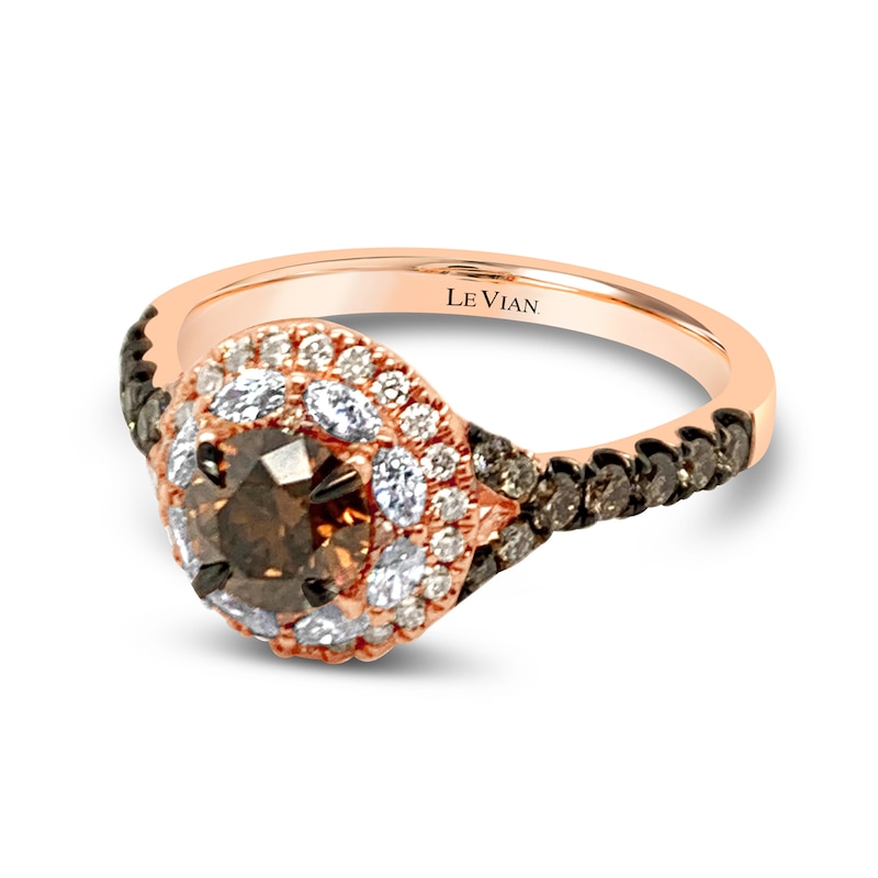 Le Vian Chocolate Diamond Ring 1-1/3 ct tw Round 14K Strawberry Gold