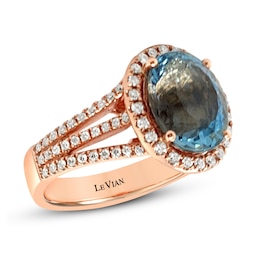 Le Vian Natural Aquamarine Ring 5/8 ct tw Diamonds 18K Strawberry Gold