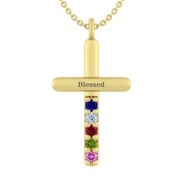 Birthstone Family & Mother's Cross Necklace (1-5 Stones and 1 Line)