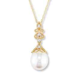 Cultured Pearl Necklace 1/20 ct tw Diamonds 14K Yellow Gold