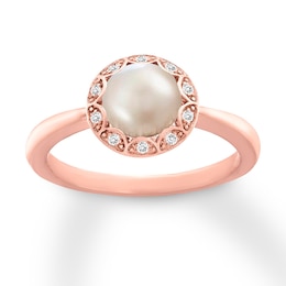 Cultured Pearl Ring 1/20 ct tw Diamonds 10K Rose Gold