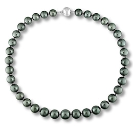 Tahitian Cultured Pearl Necklace 1/20 ct tw Diamonds 14K White Gold