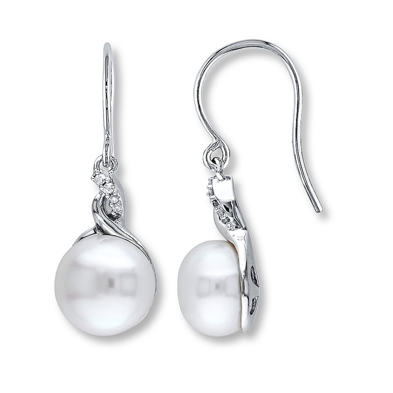 Main Image 1 of Cultured Pearl Earrings 1/20 ct tw Diamonds Sterling Silver