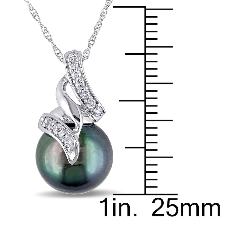 Main Image 2 of Tahitian Cultured Pearl Necklace Diamond Accents 10K White Gold